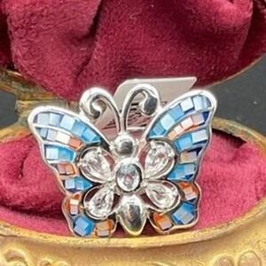 Bellagio Belissima Sterling Silver Butterfly Ring Blue Enamel CZ Size 9 With Box